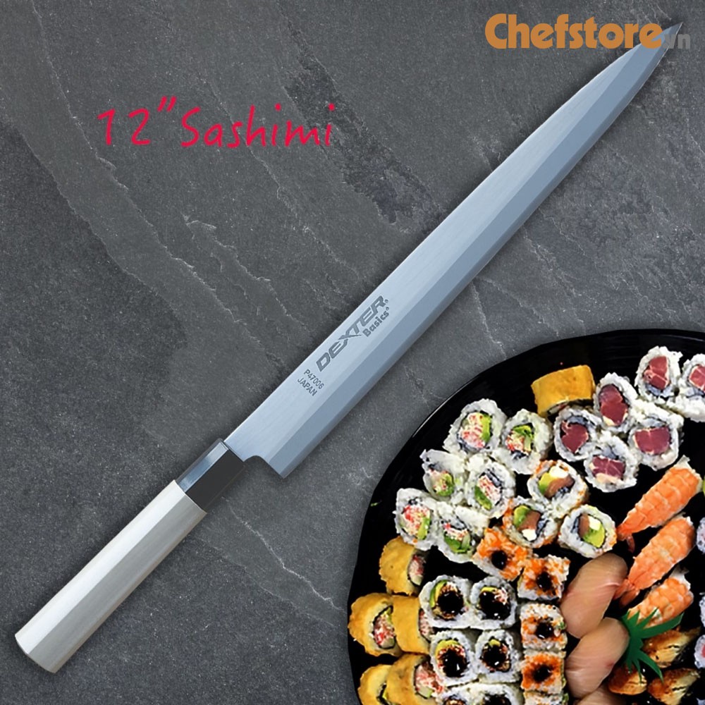 Dao Sashimi Sushi Dao Thái Cá Hồi Lưỡi Thép Nhật Cao Cấp Chuôi Gỗ Mộc Lan Dexter Russell, Sản xuất tại Nhật