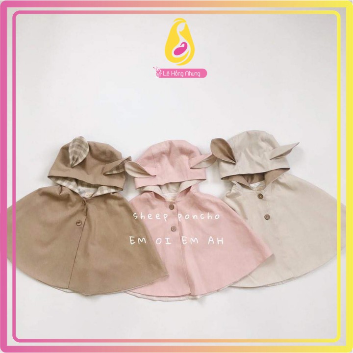 Áo choàng cho bé phối mũ hình thú đáng yêu - Baby Poncho