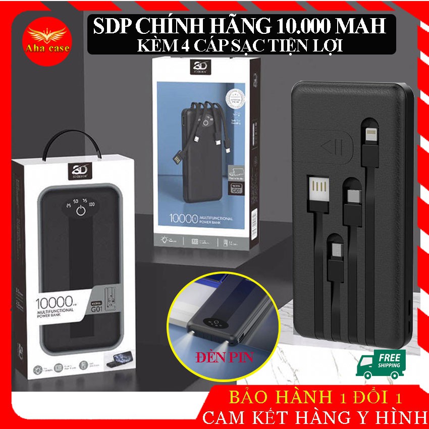 [Freeship] Sạc pin dự phòng 10000 Mah Kèm Cáp G01 chính hãng SD Design 3in1, sạt kiêm giá đỡ, xạc bảo hành 1 năm