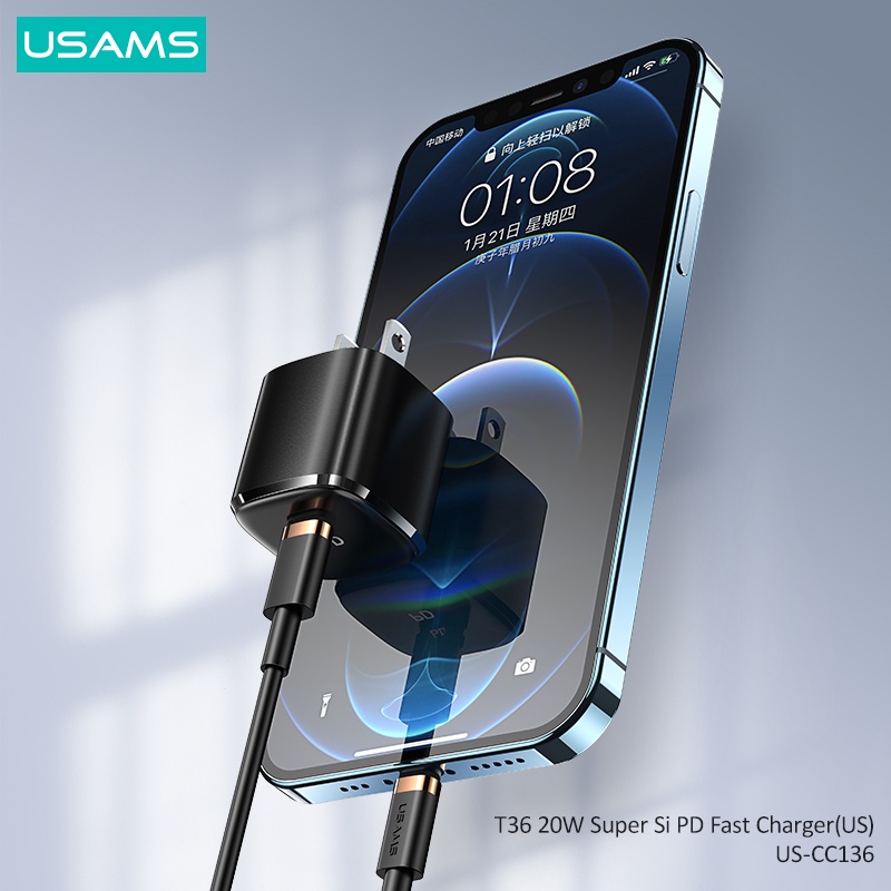 Usams Bộ Sạc Nhanh Mini PD 20W Phích Cắm EU Tiện Dụng