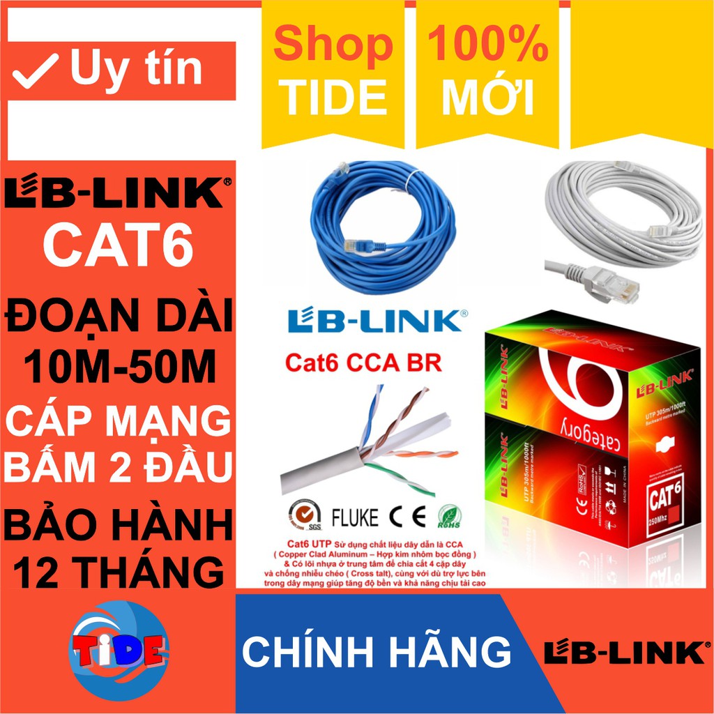 Dây cáp mạng Cat6 bấm sẵn 2 đầu – Cắt từ cuộn tiêu chuẩn – Chính hãng LB-LINK