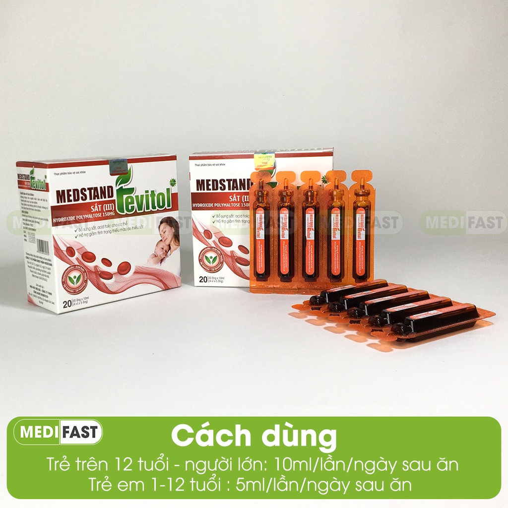 Thực phẩm bổ sung sắt cho bà bầu dạng ống - Không gây táo bón - Hộp 20 ống Medstand Fevitol