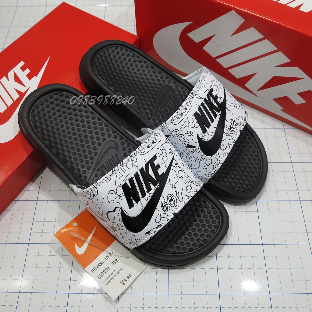 [Hộp Nike] Dép Nike Nk cartoon hoạt hình quai ngang nam nữ đầy đủ tem, mác, lót dày, tặng hộp hãng