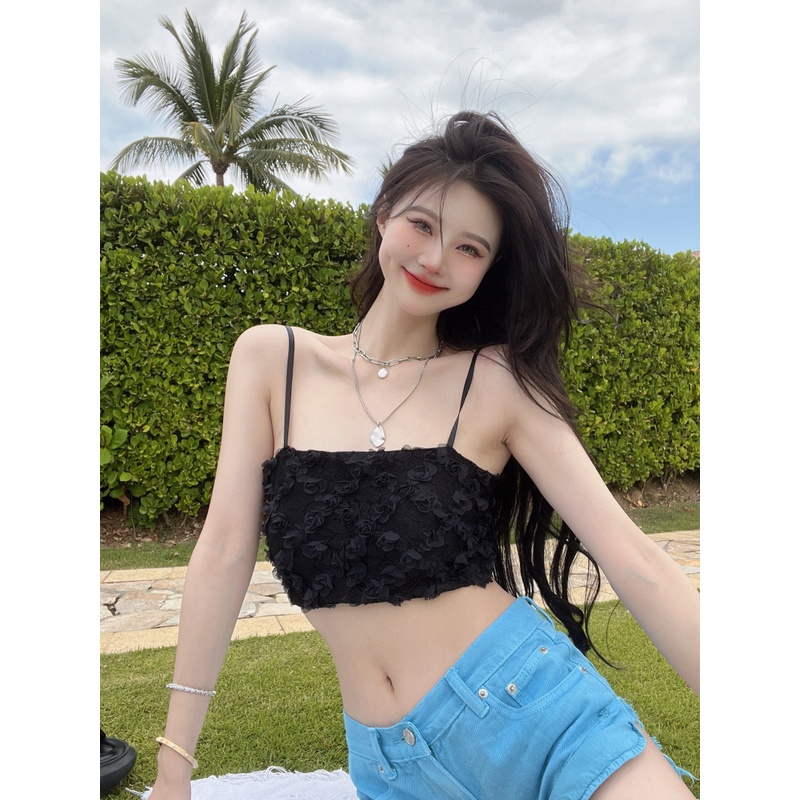 Áo Bra Ren Nữ Crotop Siêu Hot đính hoa Chun Lưng
