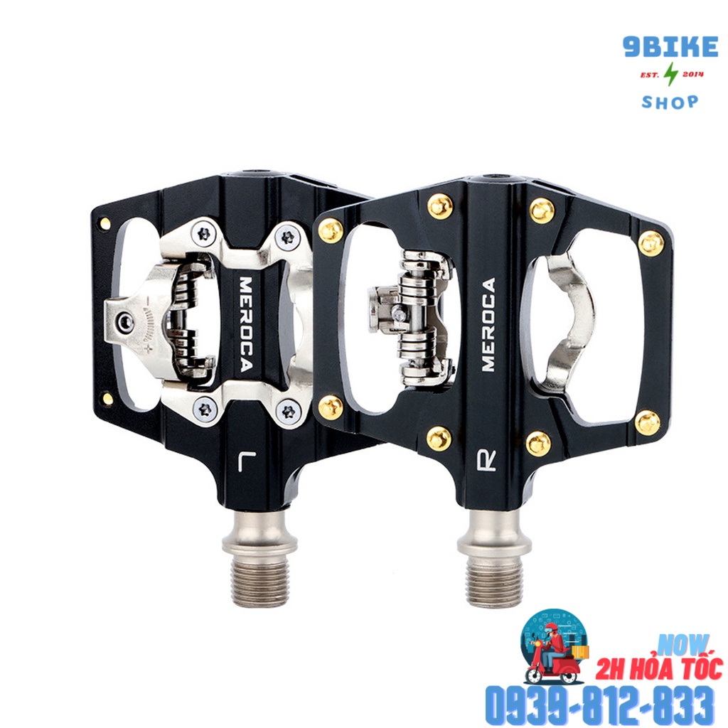 Pedal bàn đạp xe đạp thể thao leo núi touring 2 mặt cá và mặt thường Meroca - tặng kèm can