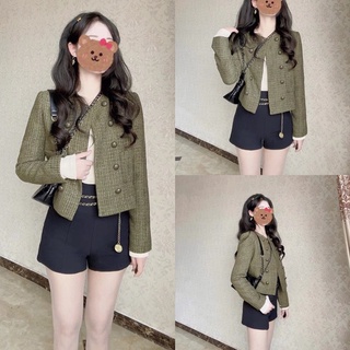 Áo khoác dạ tweed xanh rêu siêu đẹp