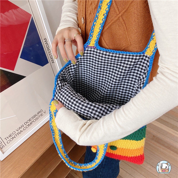 Túi Đeo Chéo Đan Len Hình Cầu Vồng Phong Cách Hàn Quốc Thời Trang