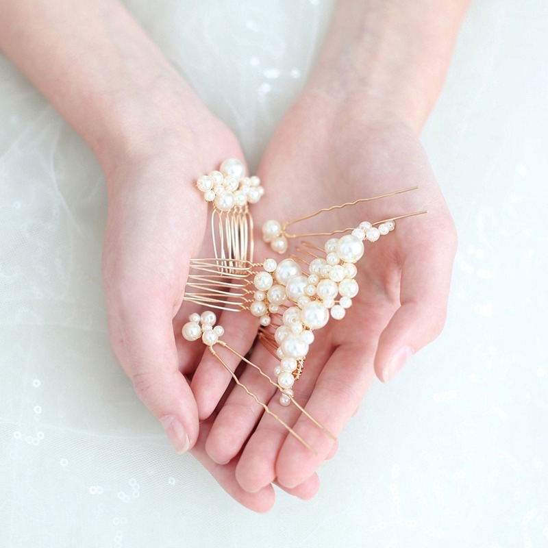 Bộ trâm cài tóc đính ngọc trai nhân tạo sang trọng cho cô dâu