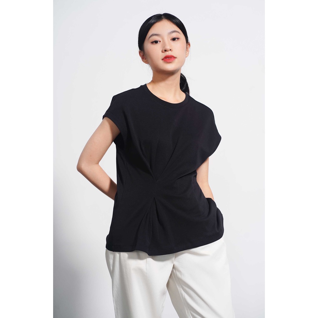 Áo Thun Nữ Tay Liền Trơn Xếp Ly Eo Form Fitted - Routine 10S21TSHW006