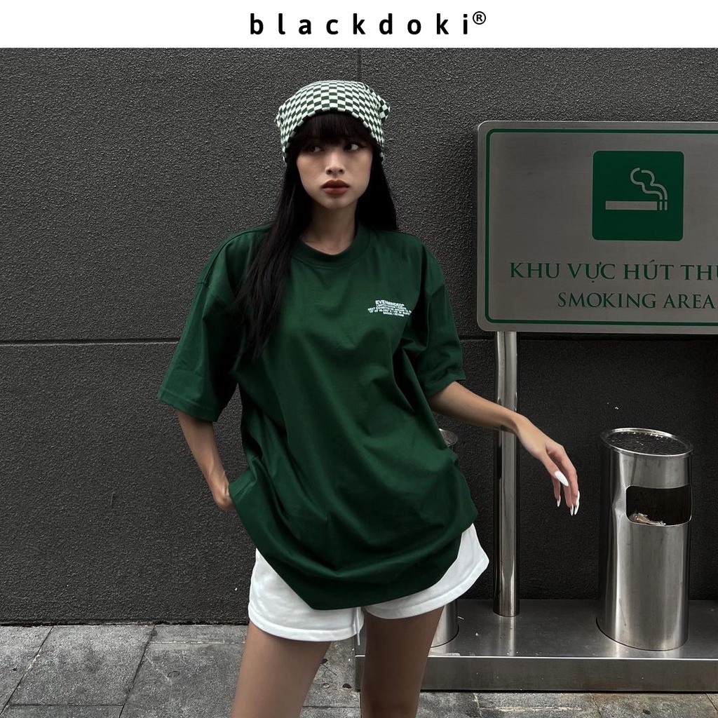Áo thun nữ BLACKDOKI-NEXT GENERATION , áo phông xanh lá form rộng tay lỡ cá tính chất cotton dày dặn basic