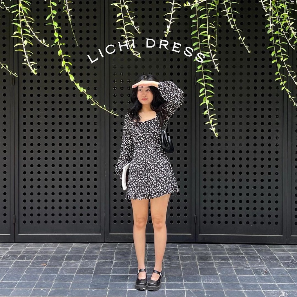 [Ảnh thật-video] Váy hoa nhí dài tay phối đuôi bèo Lichi Dress.