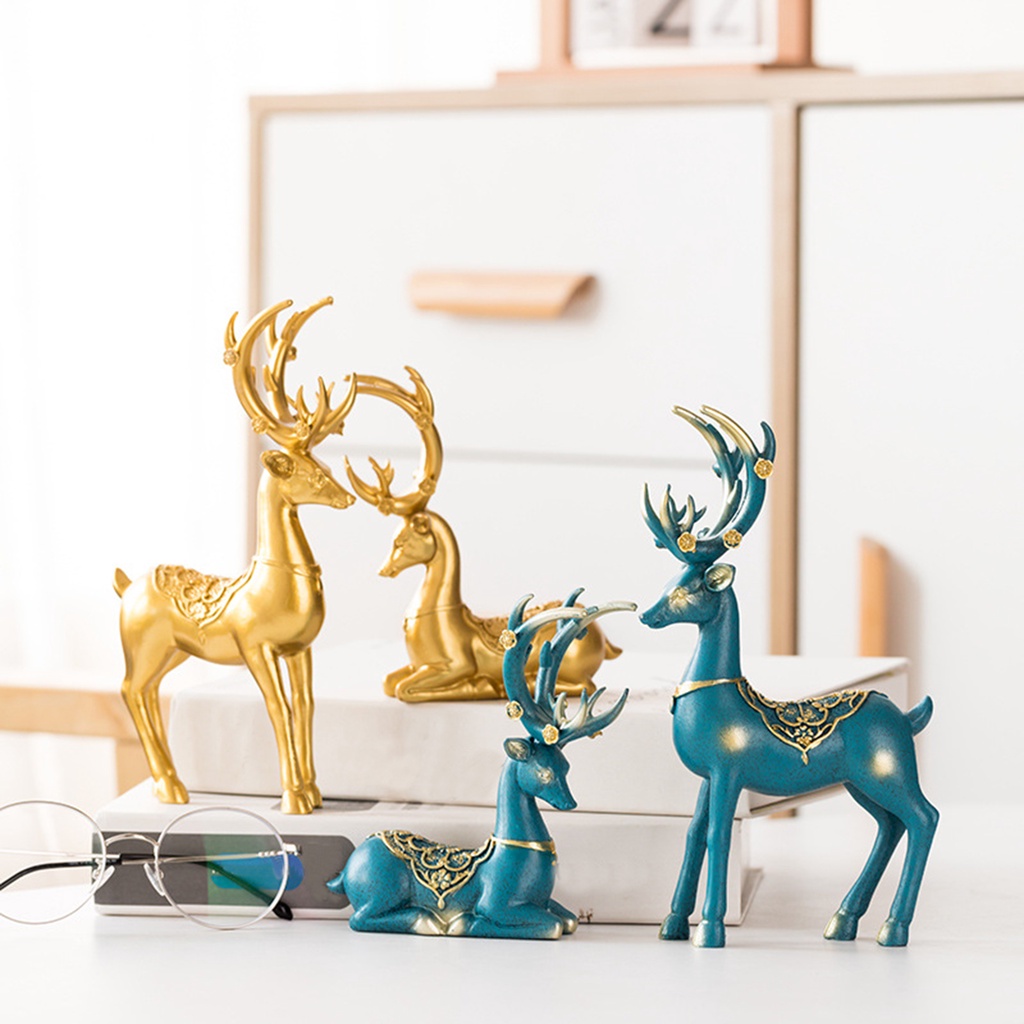 2 tượng hình con nai may mắn làm đồ trang trí