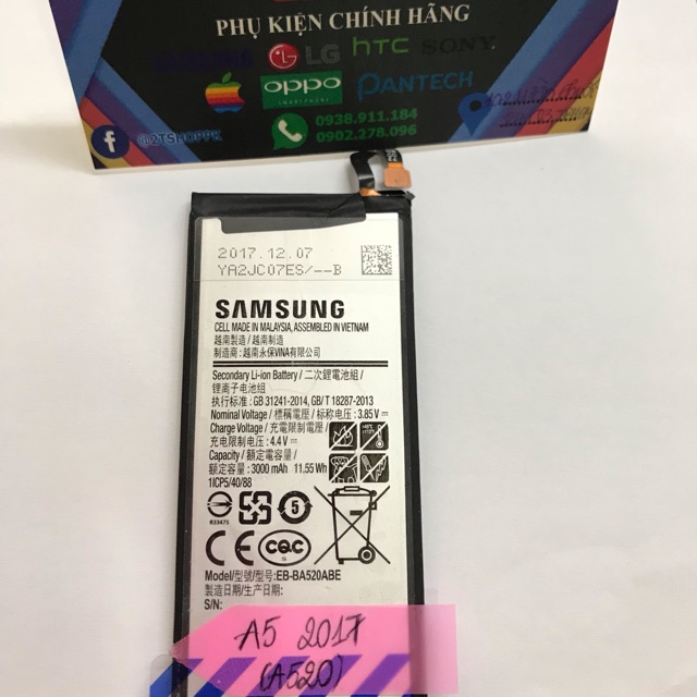 PIN GALAXY A5 2017 (A520) CHÍNH HÃNG, DUNG LƯỢNG 3000MAH, EB-BA520ABE