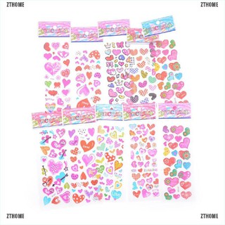 ZTHOME 10Sheets Cartoon 3D Bubble Heart Love Stickers Kids Toys Gift Reward PVC Sticker School Supply