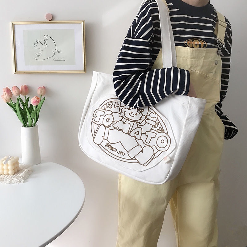 Túi Xách Đeo Vai Bằng Vải Cỡ Lớn Phong Cách Harajuku Hàn Quốc Mới Cho Nữ