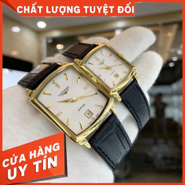 Đồng Hồ Đôi LG025A longines Sapphire Mặt Chữ Nhật Máy Pin Nhật Chống Xước Tuyệt Đối