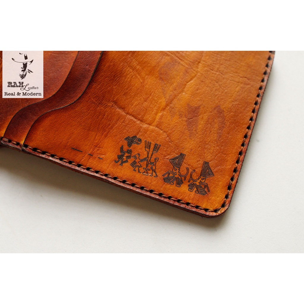 Ví nam nữ RAM Leather handmade da bò Italia Vegtan màu nâu đỏ vintage