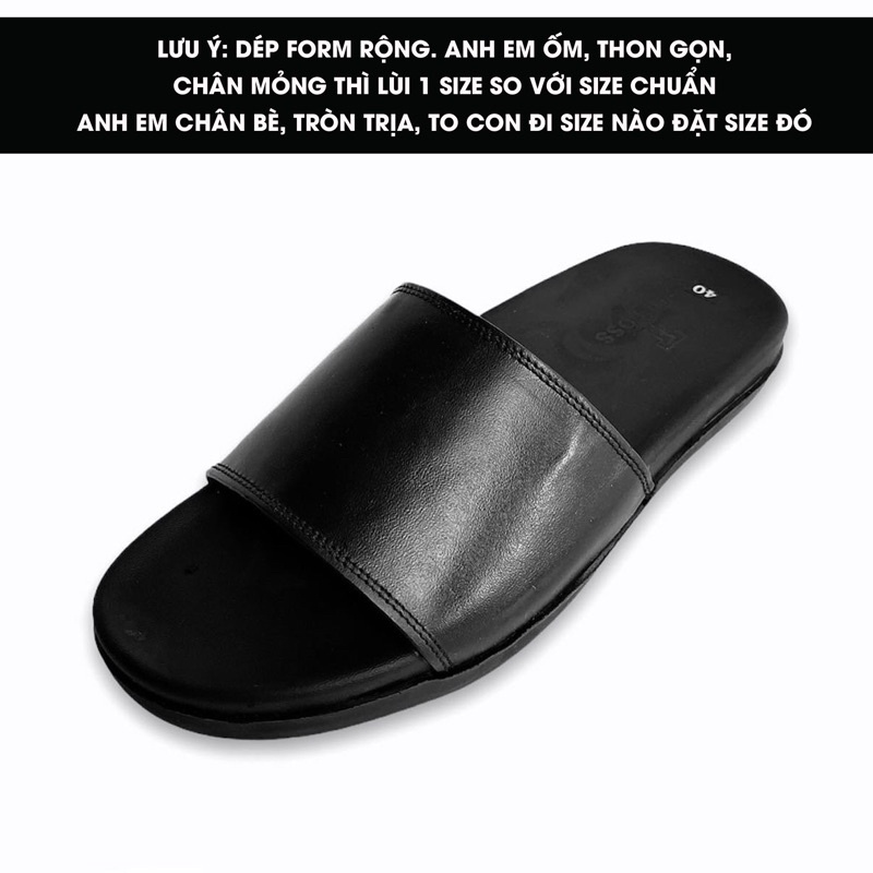 Dép da bò thật TEFOSS DT03 quai ngang trơn thời trang size 37-44,đế cao 3cm