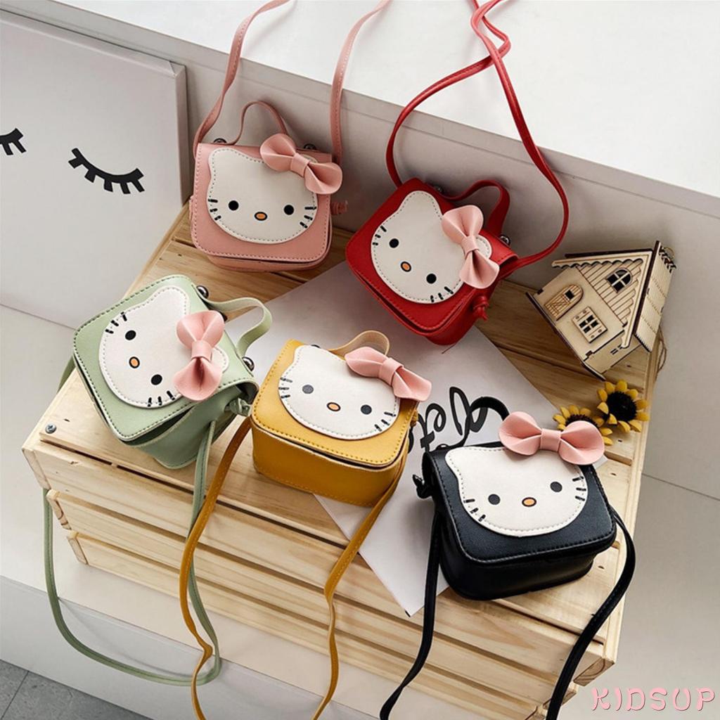 Túi đeo chéo hình mèo hoạt hình đính nơ xinh xắn cho bé gái