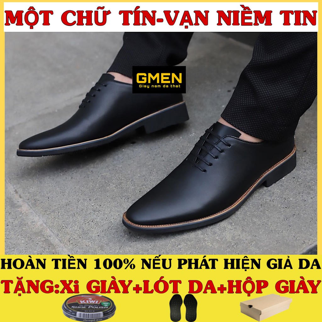 Giày tây nam cao cấp chất liệu da bò mềm mại đế cao su êm chân phong cách trẻ trung lịch lãm GM566