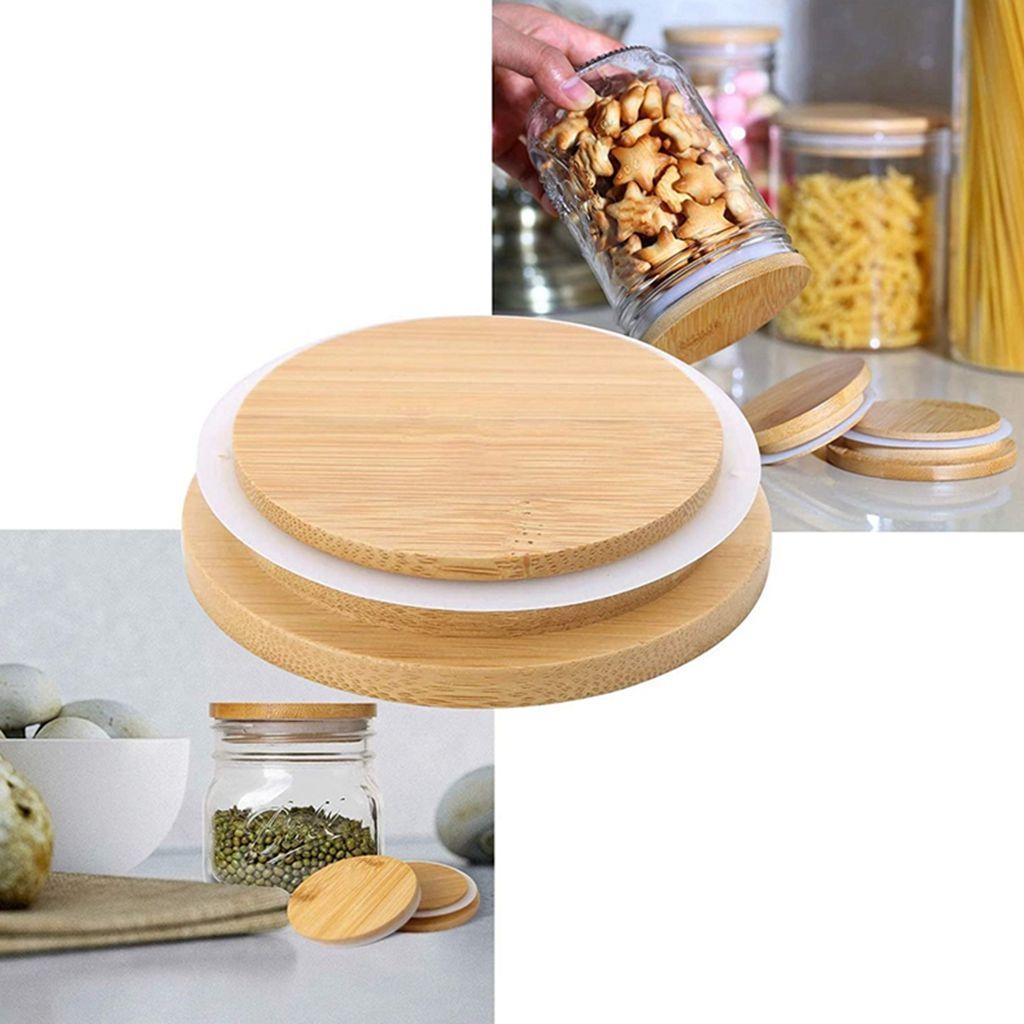 Set 1 / 4 Nắp Đậy Lọ Bằng Gỗ Tre Tự Nhiên Miệng Rộng