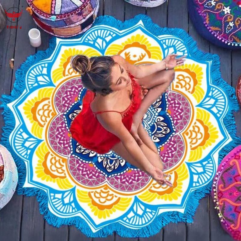 Thảm Tập Yoga/Đi Biển/Treo Tường Trang Trí Họa Tiết Hoa Sen Kiểu Ấn Độ Mandala