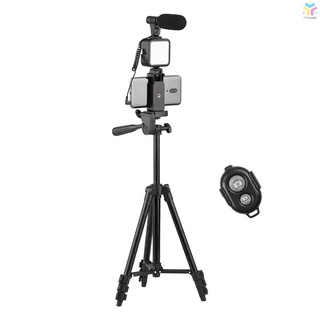 Andoer Phone Vlog Video Kit with Height Adjustable Tripod Phone Holder with Cold Shoe Microphone LED Video Light Remote Shutter for Phone Camera Video Making