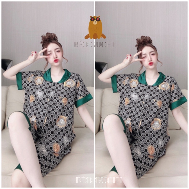 Lửng Cổ Sen 50-110kg K3LCS Béo Guchi Bigsize Pijama Lụa cao cấp mềm mịn - Đồ bộ nữ