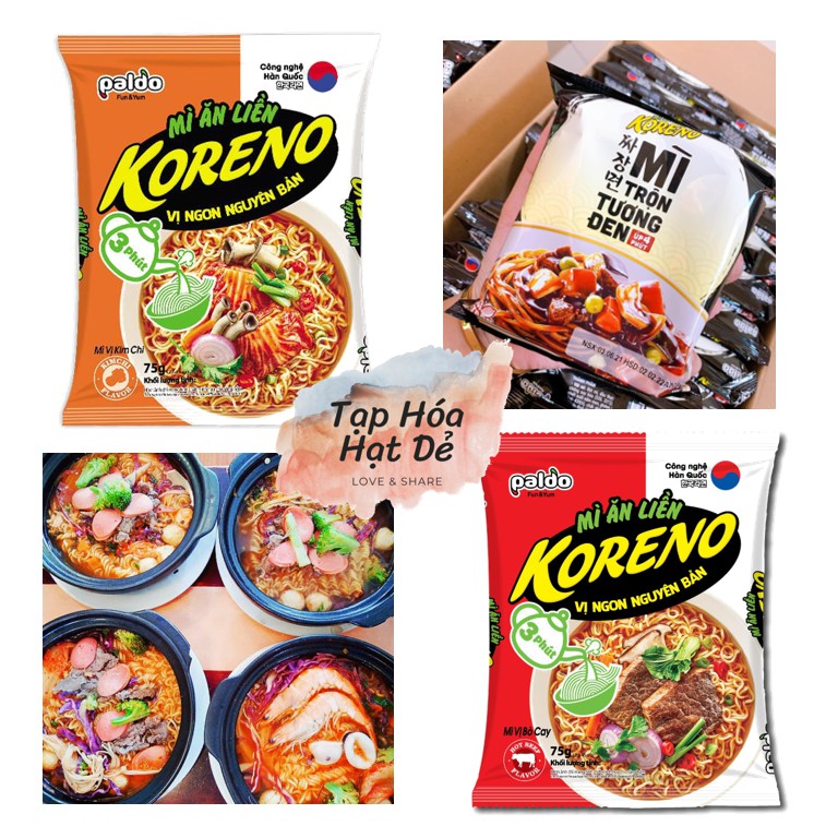 Mì Koreno Vị Bò Cay / Kim chi / Tương đen 75g
