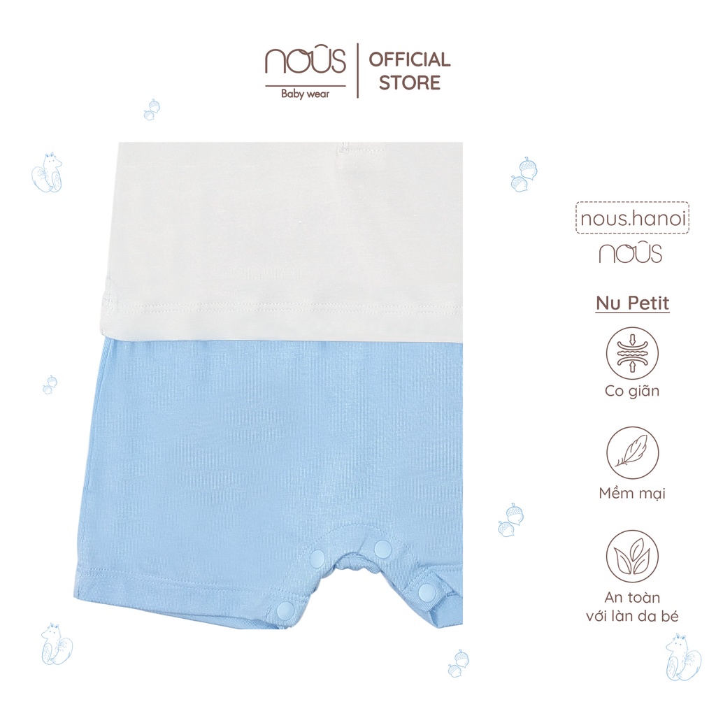 Bộ Body Cộc Petit Xanh Trơn Nous (Size 3-6Tháng Đến 9-12 Tháng)