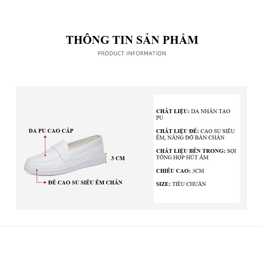 Giày lười nữ da Pu màu trắng êm nhẹ, slip on nữ , white shoes G9330