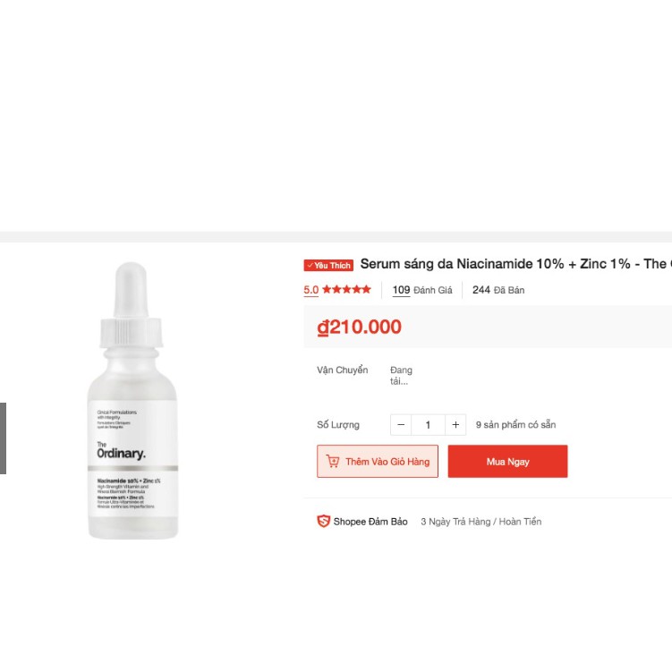 Tinh chất hỗ trợ mụn giảm thâm The ordinary Niacinamide 10%+ Zinc