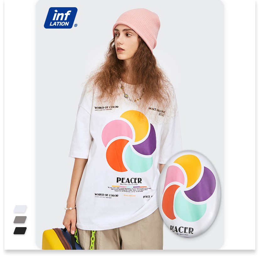 INF quần áo nam | Sản phẩm mới cho mùa xuân và mùa hè năm 2021 Cối xay gió màu bông Tân Cương in màu tương phản Áo thun
