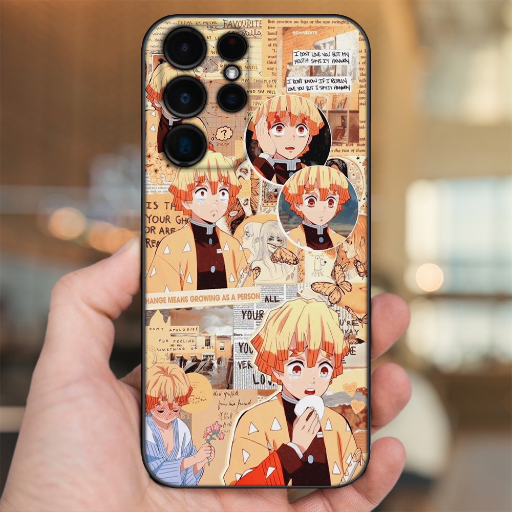 Ốp lưng Samsung S21 Ultra, S22 Ultra viền đen in hình Zenitsu Kimetsu no Yaiba