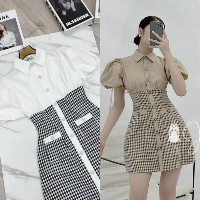 Đầm Sơ Mi ZicZac Phối Tay Bồng Bigsize 55kg Đến 100kg (M/L/XL/XXL)