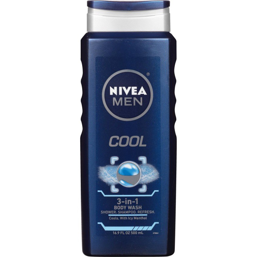 Gel tắm, gội, làm mát 3 trong 1 cho nam giới NIVEA Men Cool 3-in-1Body Wash 500ml (Mỹ)