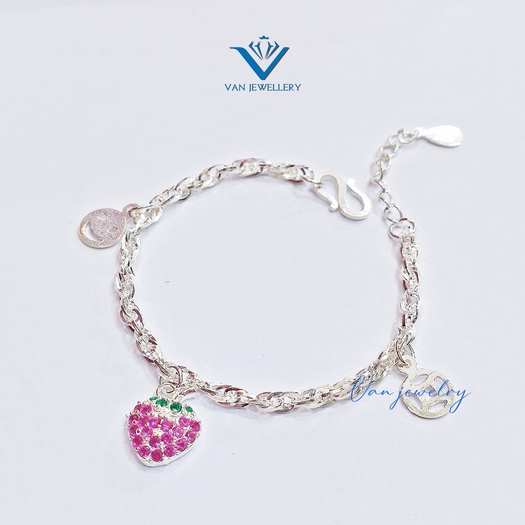 Lắc tay bạc Lắc xoắn mix trái Dâu Tây cho bé bạc ta Van Jewelry V10773