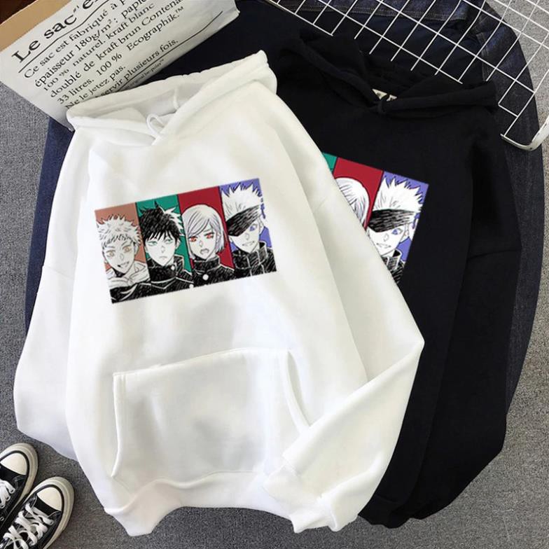 Áo Hoodie Anime Jujutsu Kaisen Gojo Satoru 2 màu đen trắng - có size cho trẻ em