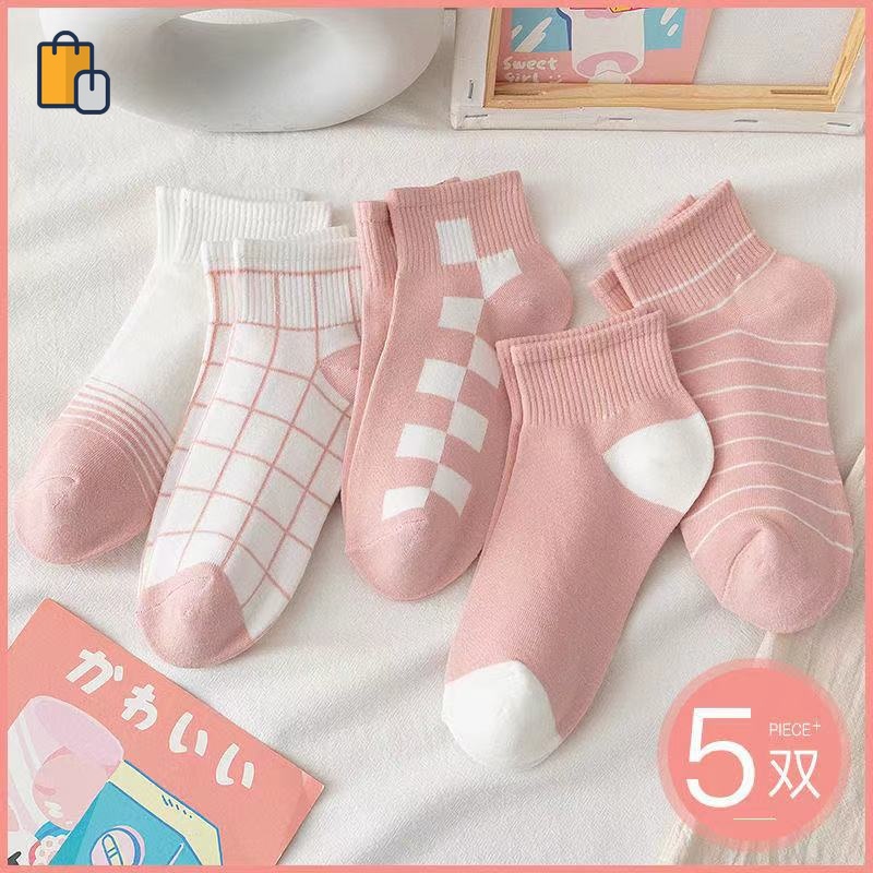 Set 5 đôi vớ cổ ngắn chống trượt in họa tiết hoạt hình phong cách Hàn Quốc thích hợp cho nữ