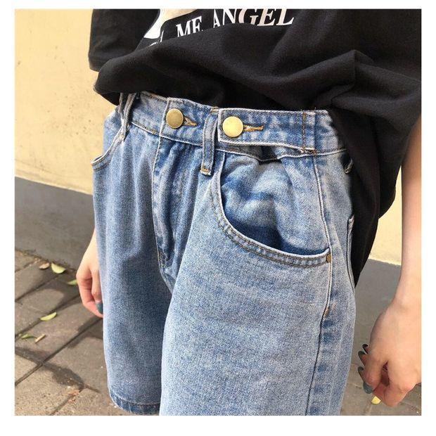 Quần Short Denim Ống Rộng Lưng Cao Thời Trang Mùa Hè Hàn Quốc Dành Cho Nữ