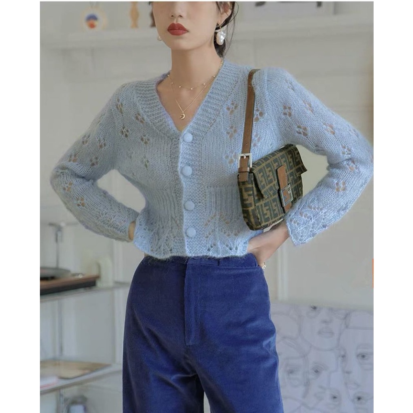 Áo Khoác Cardigan Dệt Kim Mỏng Dáng Ngắn Cổ Chữ V Thời Trang Xuân Thu Cao Cấp Cho Nữ
