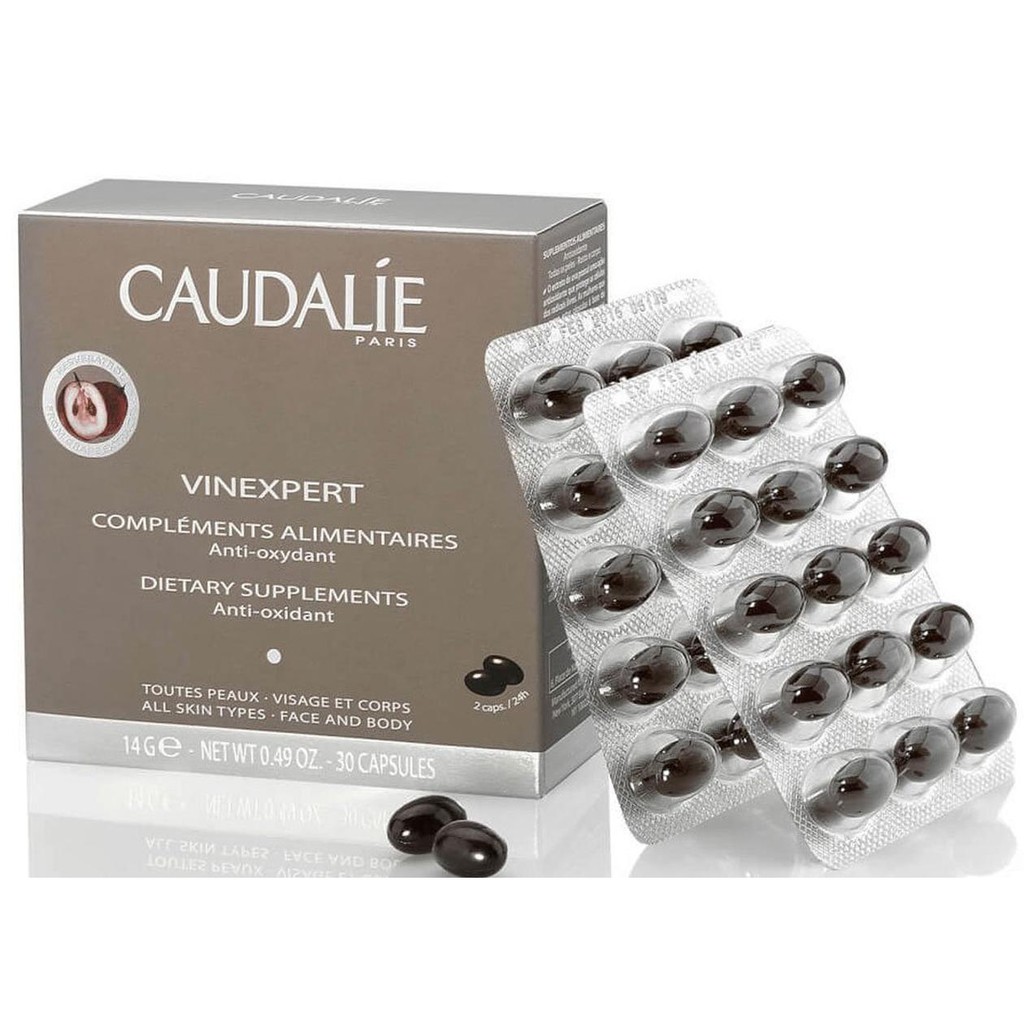 Viên uống Caudalie Vinexpert vốn được mệnh danh là viên uống đẹp da " nho đen" với thành phần chính từ dầu hạt nho