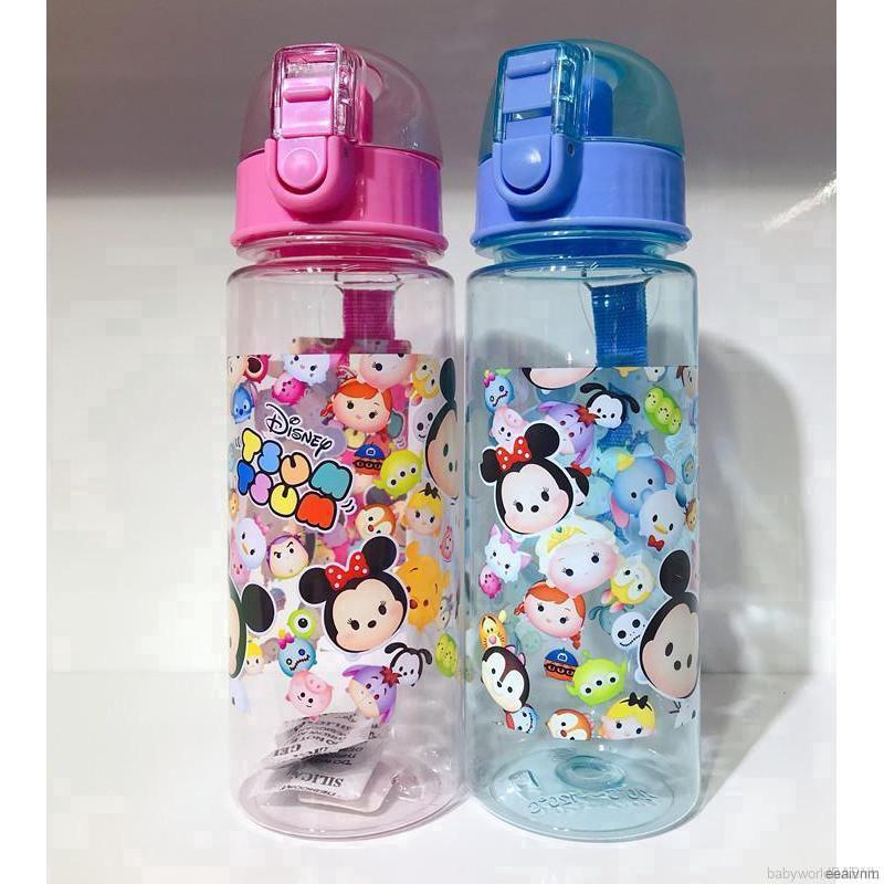 Bình nước in hình hoạt hình dễ thương cho bé dung tích lớn 550ml kèm ống hút tiện lợi