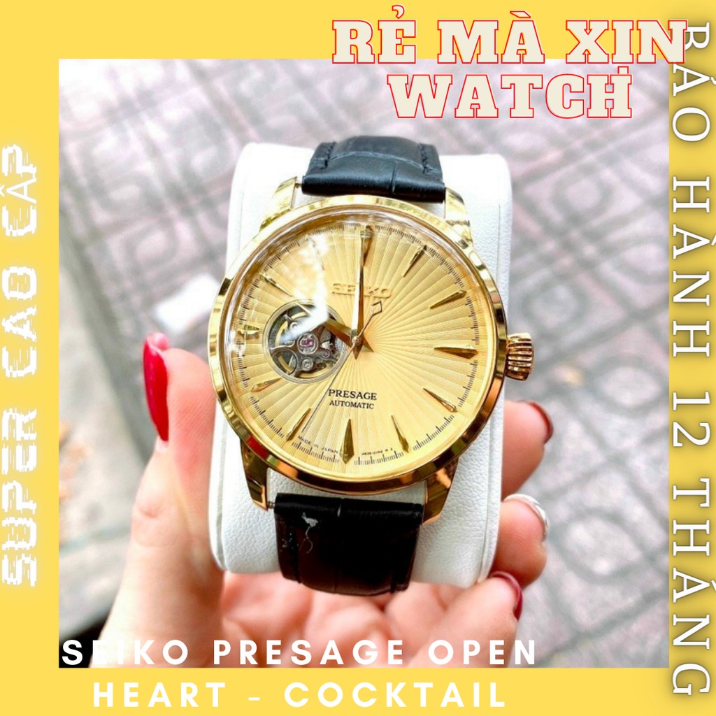 Đồng hồ nam seiko presage Open-Heart, Cocktail máy cơ dây da size 41mm