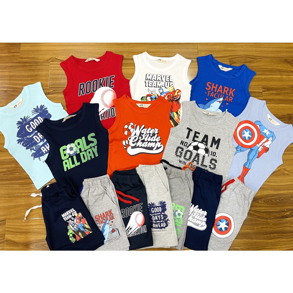 Bộ cotton sát nách HM Bé trai size 1-7 form to chuẩn tuổi 7-28kg