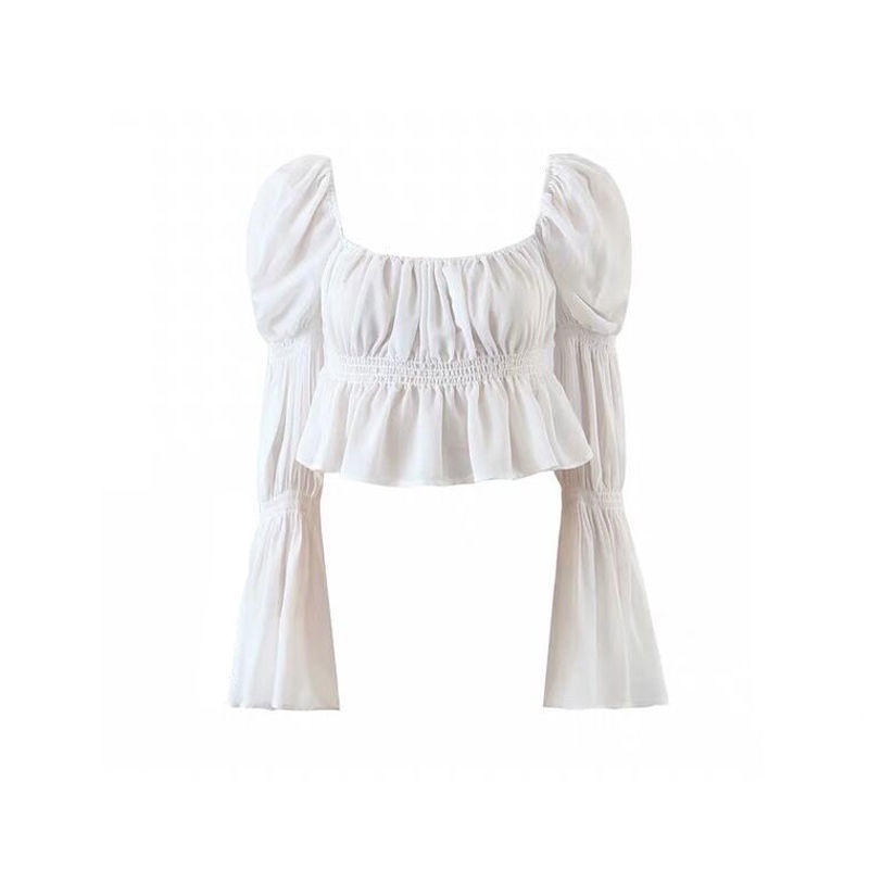 Áo kiểu COZOKC dài tay trễ vai phối bèo thời trang quyến rũ cho nữ