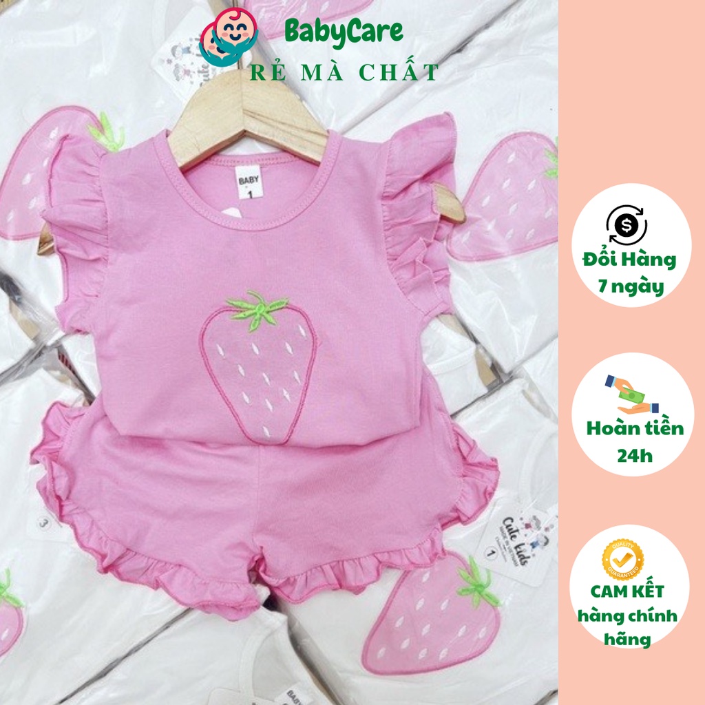Sale! Bộ quần áo trẻ em cộc tay họa tiết Quả Dâu Siêu Cute Cho Bé Gái (Sz Từ 6-18kg)