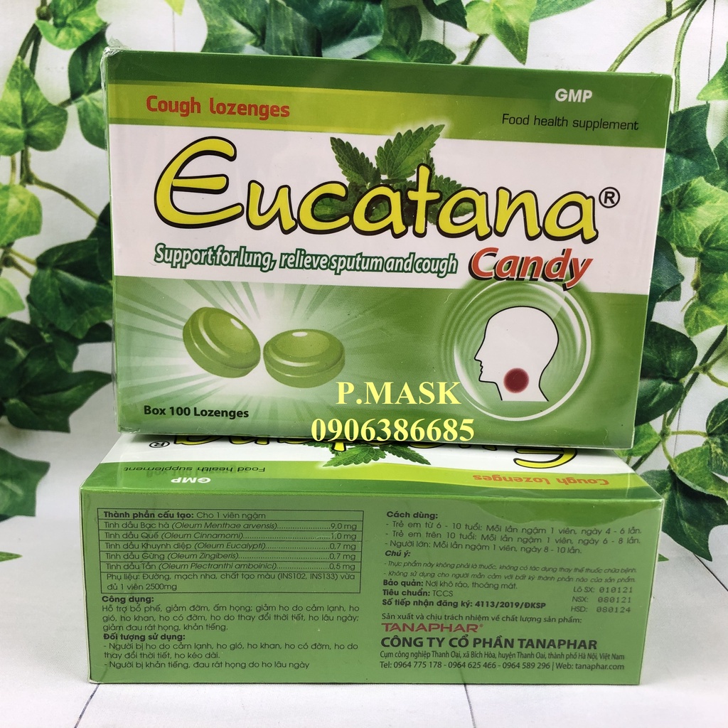 Viên Ngậm Ho Eucatana Candy 100 Viên/ hộp - Hỗ Trợ Bổ Phế, Giảm Đờm, Giảm Ho