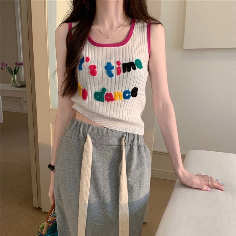 Jiashucheng Áo Dệt Kim Sát Nách Thêu Chữ Thời Trang Cho Nữ