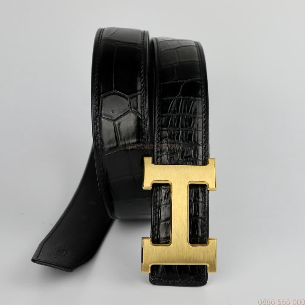Thắt lưng nam da cá sấu phần bụng nguyên miếng cao cấp màu đen , dây lưng nam da cá sấu, thắt lưng da #B3106